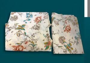Vintage 1970s Floral Curtain & Tablecloth Set Retro Crafting Upcycle Fabric Lot
